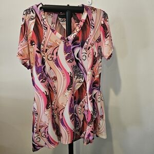 Attitudes By Renee Women's Short Sleeve Pink/Multi Tunic Or Mini Dress, Large